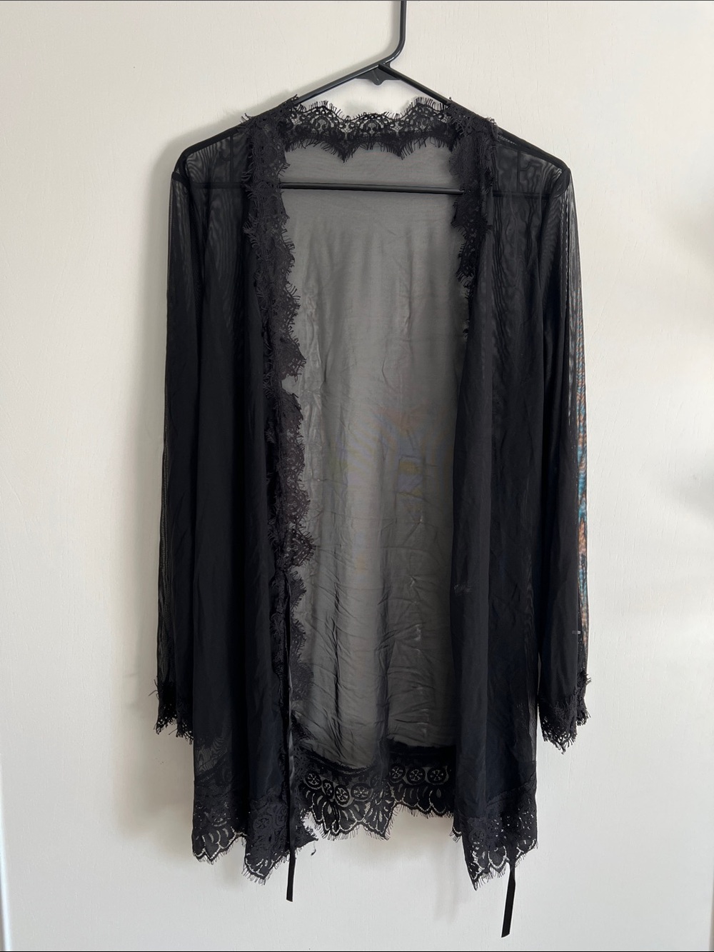 Ch la la Cheri Paris Elegant Black Lace Trim Robe size 1X 2X